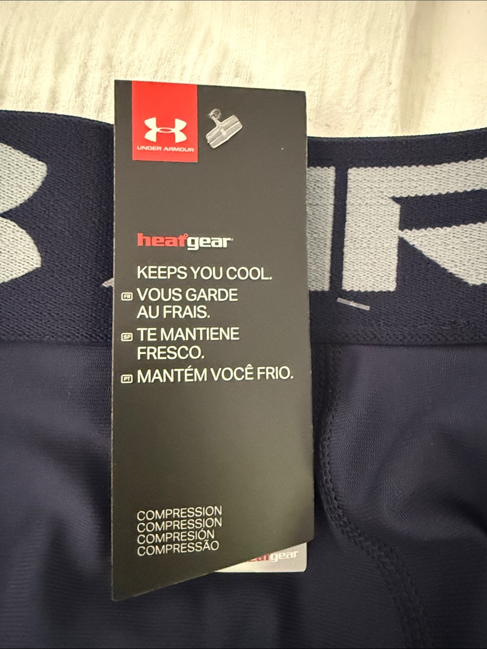 Under Armour Navy Compression Shorts with Gray Logos - Picture 4 of 6